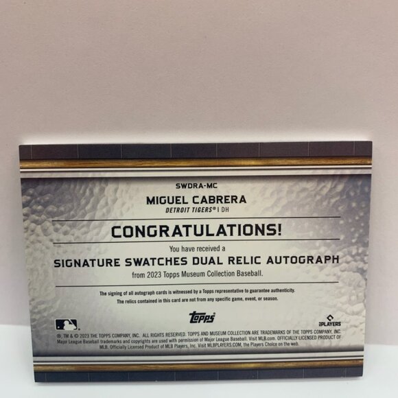 MIGUEL CABRERA 2023 TOPPS MUSEUM DUAL GAME USED PATCH COPPER AUTO 26/50 (MISC11) - Picture 2 of 2